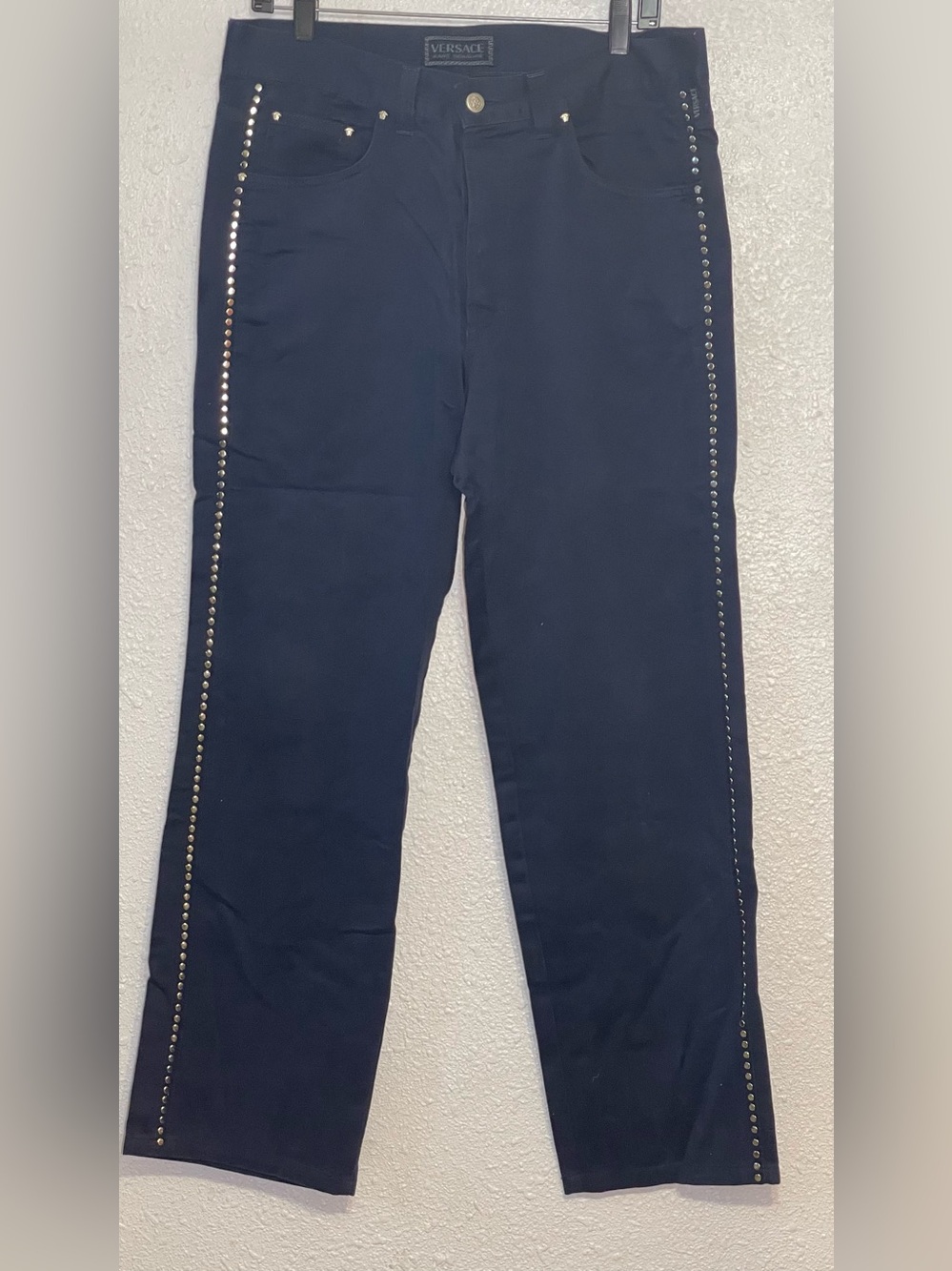 Versace men’s Navy Stud-Trim Pants size 36